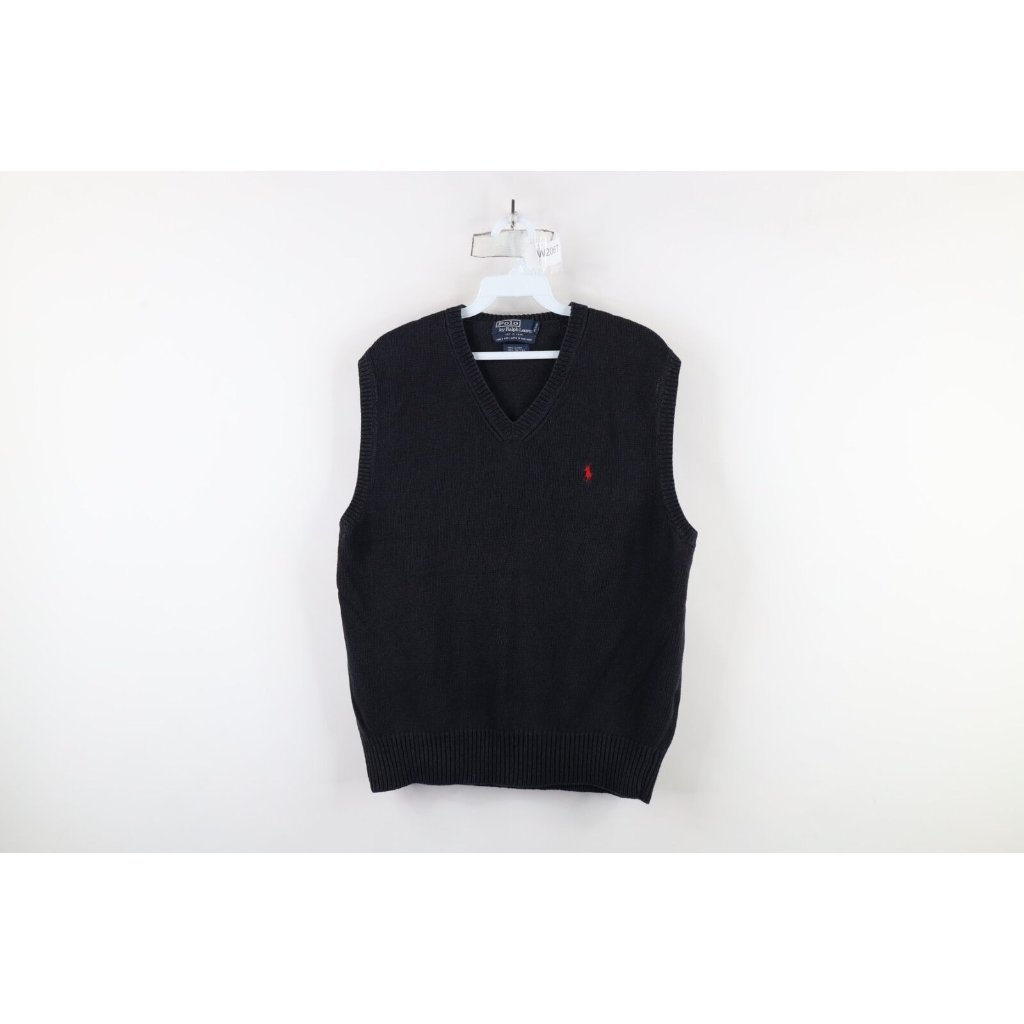 Vintage 90s Ralph Lauren Mens Large Faded Linen Blend Knit V-Neck Sweater Vest